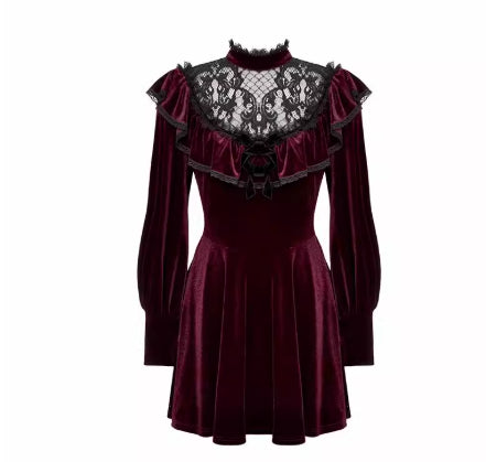 Vestido Gothic Elegancia en Terciopelo Rojo Oscuro - Image 3