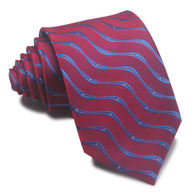 Corbata Jacquard Rayada 8CM para Hombre - Rojo, Negro y Azul - Image 18