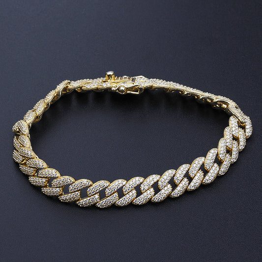 Pulsera de Plata Hip Hop con Diamantes y Circonia Cúbica Estilo Cubano