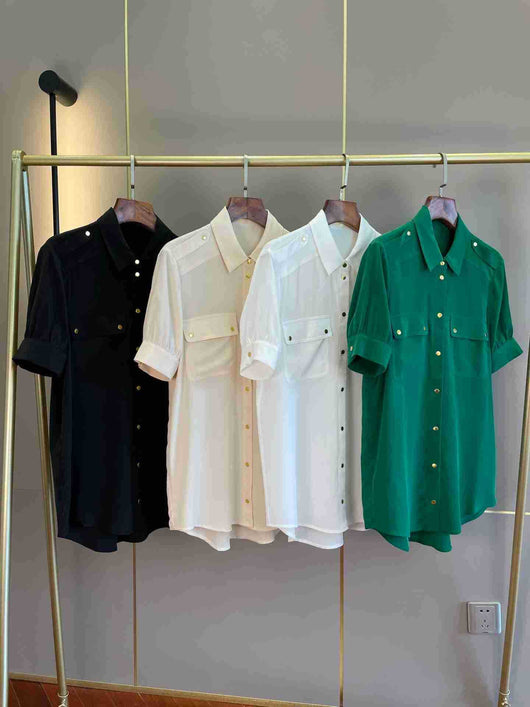 Blusa de Seda Francesa Elegante para Verano - Colores Lisos - Image 8