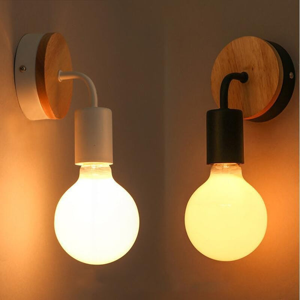 Lámpara de Pared Minimalista en Madera Maciza y Hierro para Dormitorio