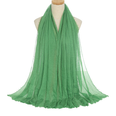 Bufanda Plisada de Viscosa Monocromática con Textura Natural de Algodón y Lino - Image 42
