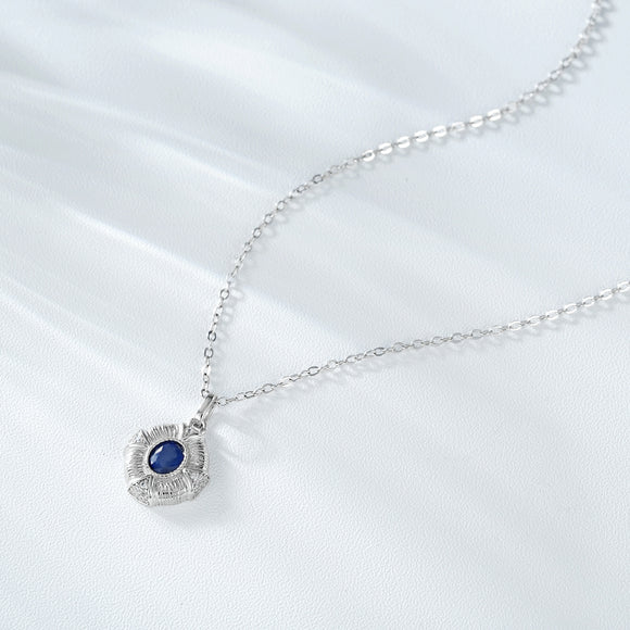 Collar Colgante de Zafiro Retro en Plata S925 - Cadena de Estilo Clásico
