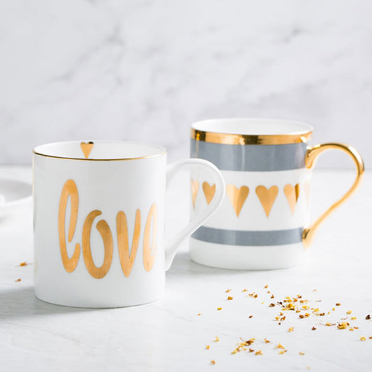 Tazas de Cerámica Pintadas a Mano con Detalles Dorados
