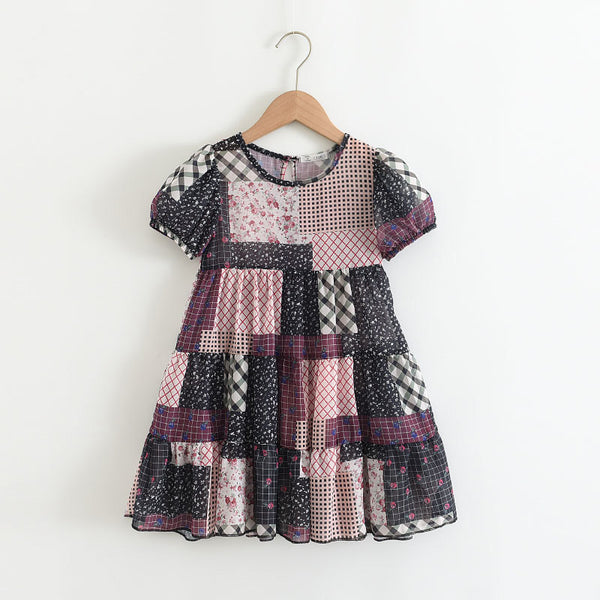 Vestido Infantil Estampado Patchwork Manga Corta - Image 6