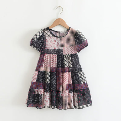 Vestido Infantil Estampado Patchwork Manga Corta - Image 6