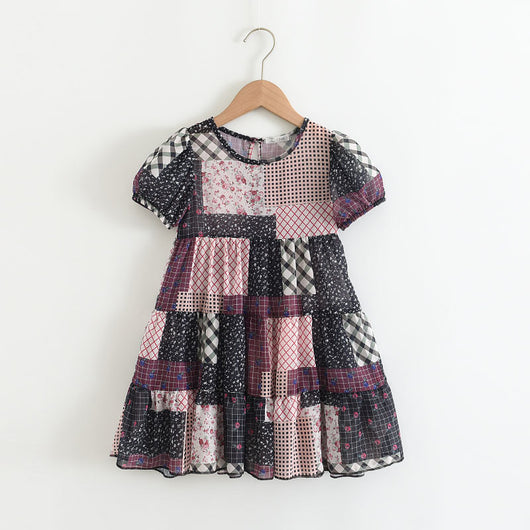 Vestido Infantil Estampado Patchwork Manga Corta - Image 6