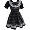 Vestido Xadrez Marrom Feminino - Gola Redonda, Cintura Alta e Detalhes em Renda
