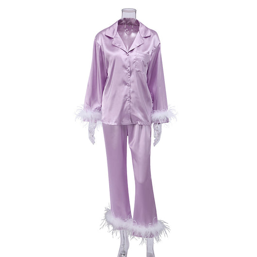 Traje de Pluma de Avestruz - Pantalón Largo Elegante Europeo y Americano - Image 6