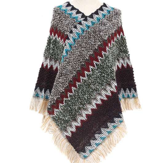 Poncho Étnico Multicolor Cálido para Otoño e Invierno - Image 6
