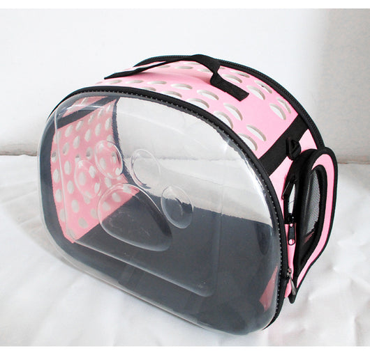 Gray and black pet carrier with a clear bubble window featuring paw prints and a mesh side for ventilation. - Image 21