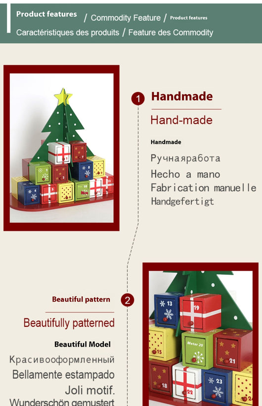 Calendario de Adviento Navideño de Madera con Caja de Dulces y Ornamento - Image 9