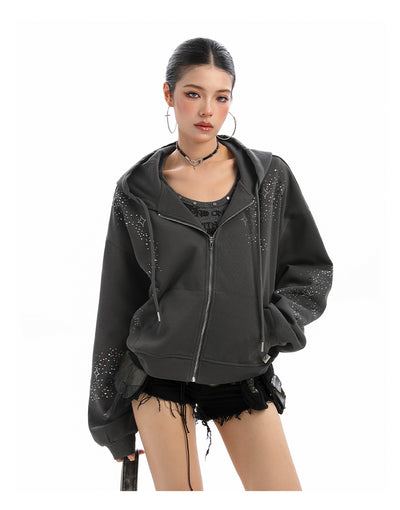 Cardigan con Capucha y Strass para Mujer - Sudadera Brillante con Cierre - Image 9