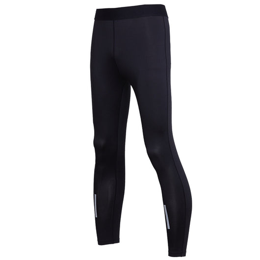 Black men's fitness pants with a tight fit, elastic waistband, and reflective strips on the lower legs. - Image 10