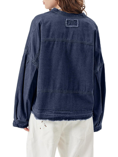 Blusa Denim Holgada de Cuello V y Manga Larga Versátil - Image 25