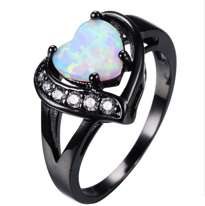 Anillo de Promesa Fuego Ópalo Blanco Corazón con Circones Oro Negro - Image 2