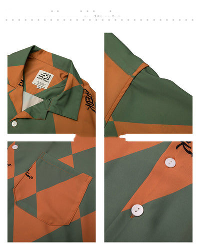Camisa Hawaiana Asimétrica de Manga Corta con Estampado Diamante - Image 6