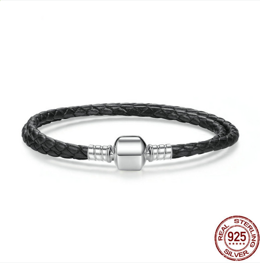 Pulsera de Cuero Trenzado Doble Negro con Cierre de Serpiente en Plata 925 - Image 2