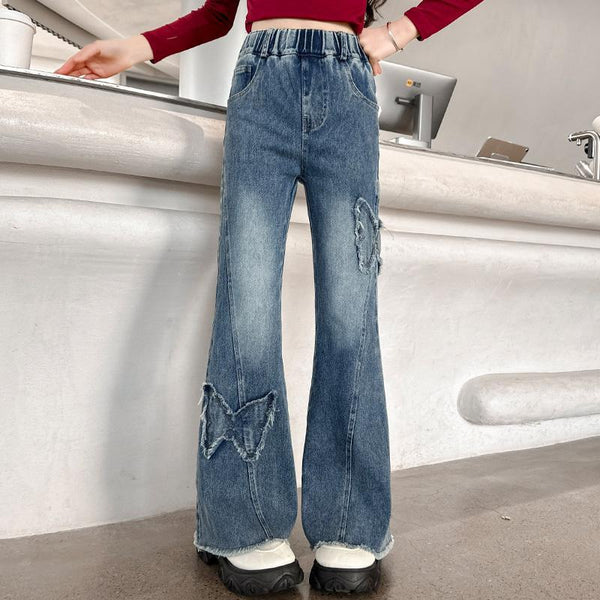 Pantalones Vaqueros Elásticos Casuales Versátiles para Niñas