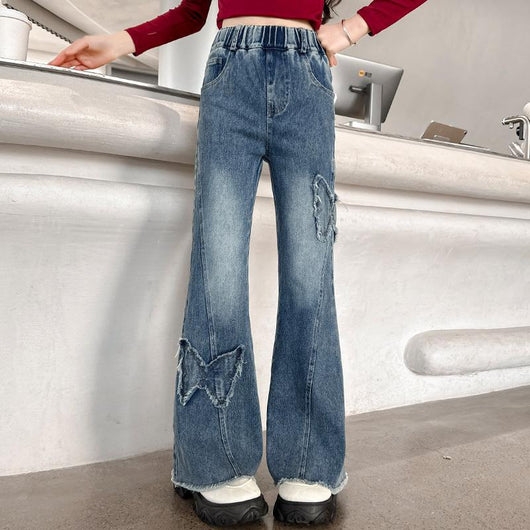 Pantalones Vaqueros Elásticos Casuales Versátiles para Niñas