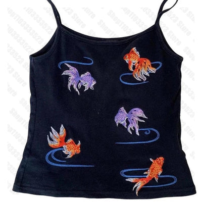 Chaleco Estampado Peces Dorados Cuello Cuadrado Ajustado Sexy - Image 17