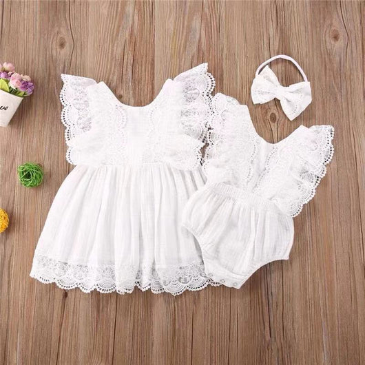 Vestido Infantil de Encaje Blanco con Malla - Image 9