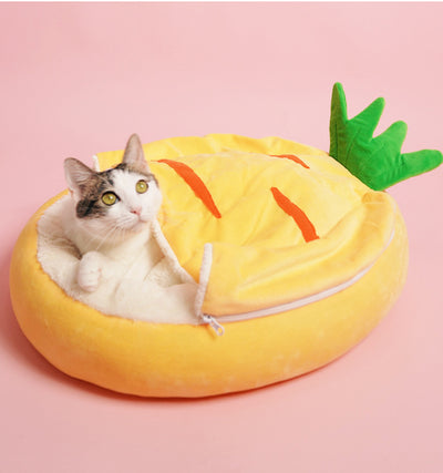 Cama Nido para Gatos Semiencerrada con Bolsa Térmica Extraíble - Zanahoria - Image 5