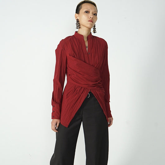 Blusa Larga con Cuello V y Cintura Fruncida Irregular