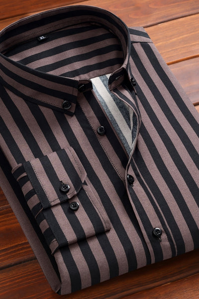 Camisa Manga Larga a Rayas Slim Fit Estilo Japonés para Hombre - Image 11