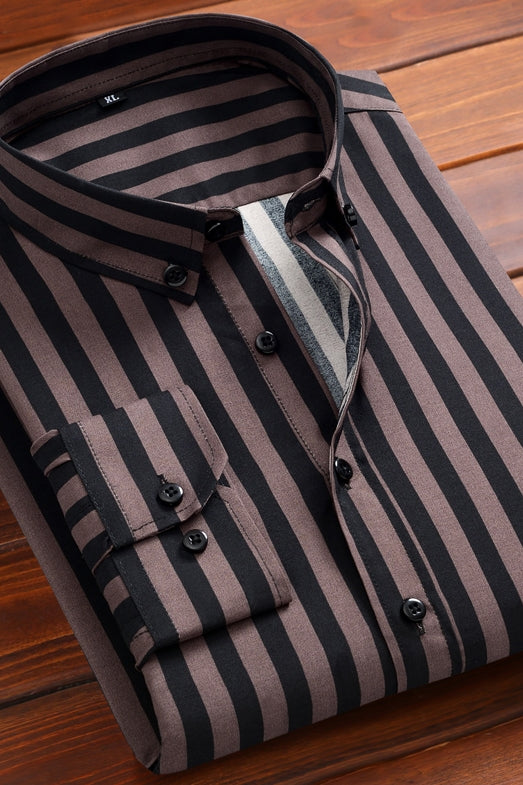 Camisa Manga Larga a Rayas Slim Fit Estilo Japonés para Hombre - Image 11