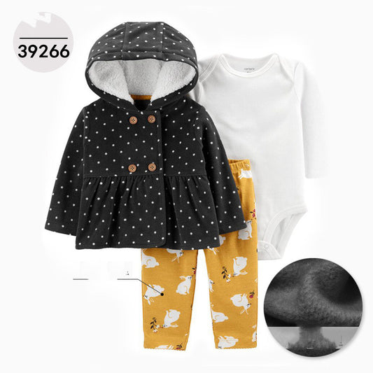 Chaqueta de Cuero con Capucha Infantil Tres Piezas Manga Larga