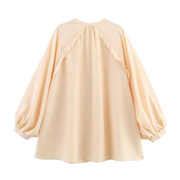 Blusa Holgada Cuello en V con Mangas Largas