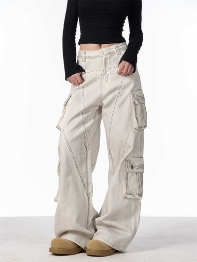 Pantalones Cargo Retro Mujer Cintura Alta Pierna Ancha Casual - Image 12