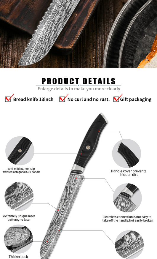 Cuchillo para Pan Damasco - Hoja Profesional de Corte Perfecto - Image 14