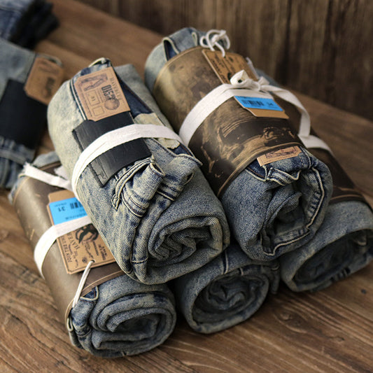 Pantalones Casuales Desgastados Estilo Americano en Tono Arena - Image 2