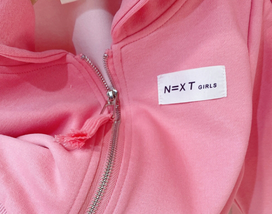 Pink hooded zip-up jacket and matching pants set for girls, featuring a small 'N=XT GIRLS' label. - Image 3