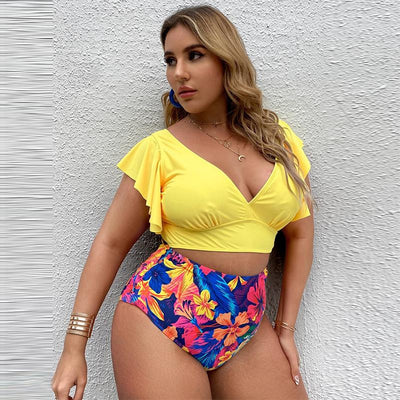 Bikini Dividido con Volantes Estampado y Cintura Alta para Mujer - Image 5