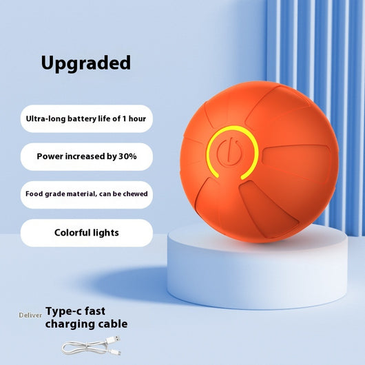 Upgraded blue electric jumping ball for pets with a yellow power button, made of chewable silicone, on a white pedestal. - Image 3