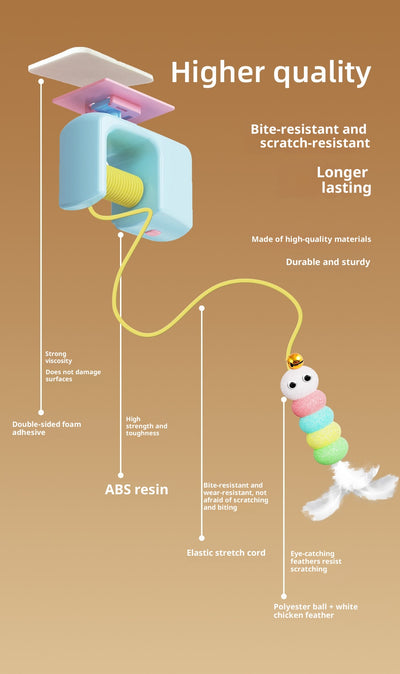 Electric pet cat toy with a blue hanging mechanism, yellow yo-yo string, and a colorful feathered lure. - Image 8