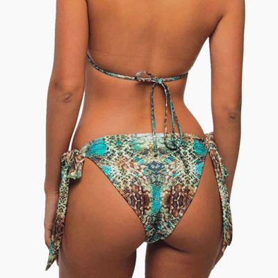 Women's snake print one-piece swimsuit with backless design, criss-cross straps, and a tie-front detail. - Image 18
