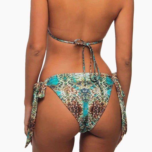 Women's snake print one-piece swimsuit with backless design, criss-cross straps, and a tie-front detail. - Image 18