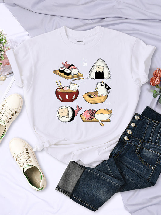 Playera Harajuku Gatos Sushi - Diseño Trendy para Mujer - Image 5