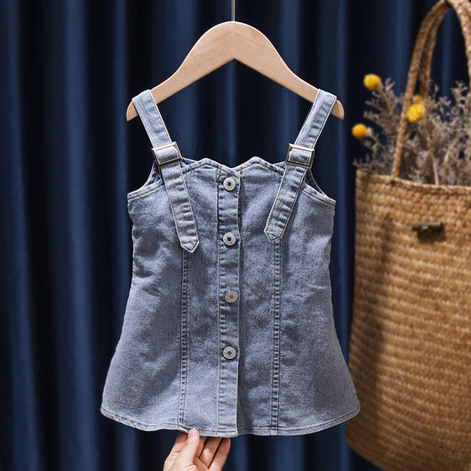 Conjunto Infantil de Verano: Falda Denim con Tirantes y Blusa Manga Corta - Image 10