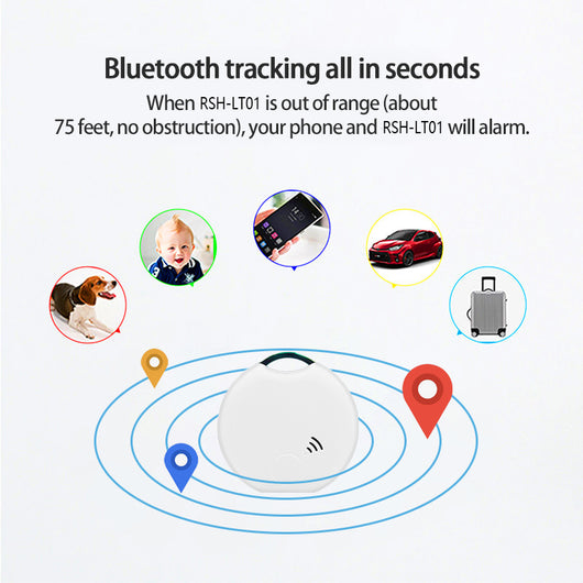 White rectangular Bluetooth pet tracker with rounded corners, a small dot, a line, and a circle on its face. - Image 3