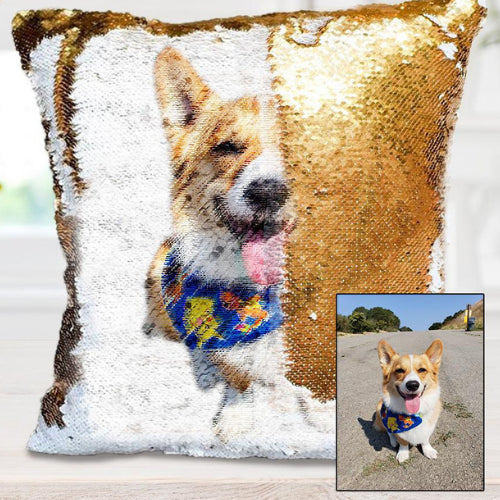Funda de Almohada con Lentejuelas y Foto Personalizada
