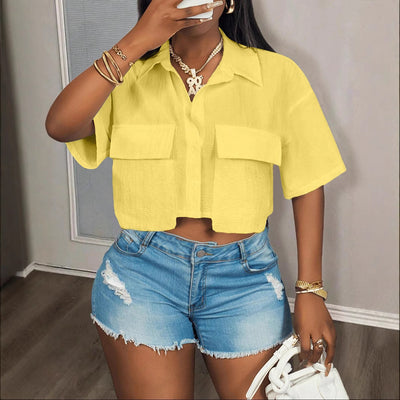 Camiseta Casual para Mujer con Bolsillos - Colores Sólidos - Image 3