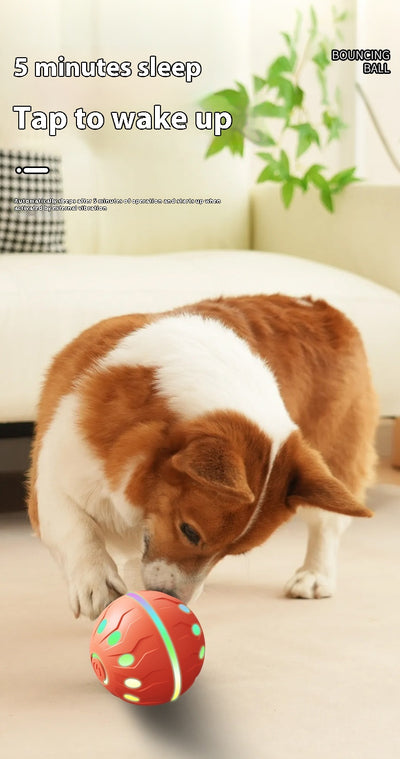 Orange-red automatic pet toy ball with a textured surface and a power button, designed for dogs. - Image 11