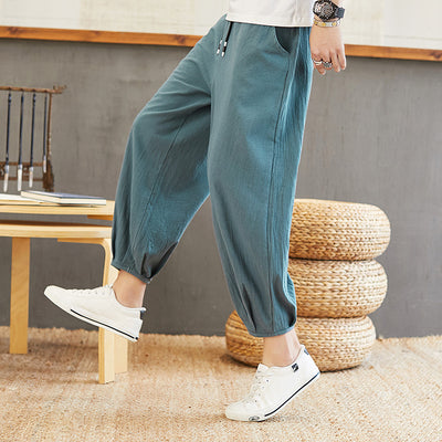 Pantalones Anchos Estilo Chino de Algodón y Lino para Hombre - Image 8