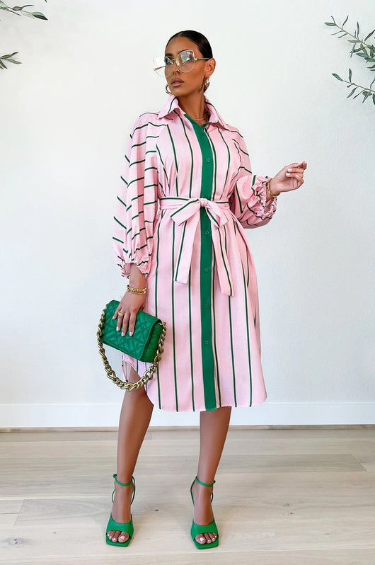 Vestido Casual de Manga Larga con Estampado a Rayas - Image 9