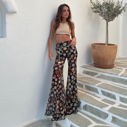 Pantalones Estampado Leopardo y Flores con Malla